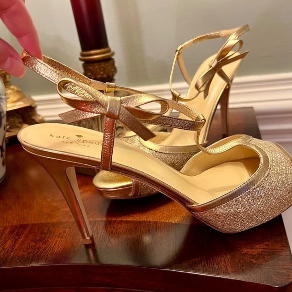 EUC Kate Spade Metallic Gold Glitter Open Toe Heels Pumps Sandals Size 11 M - Picture 4 of 7